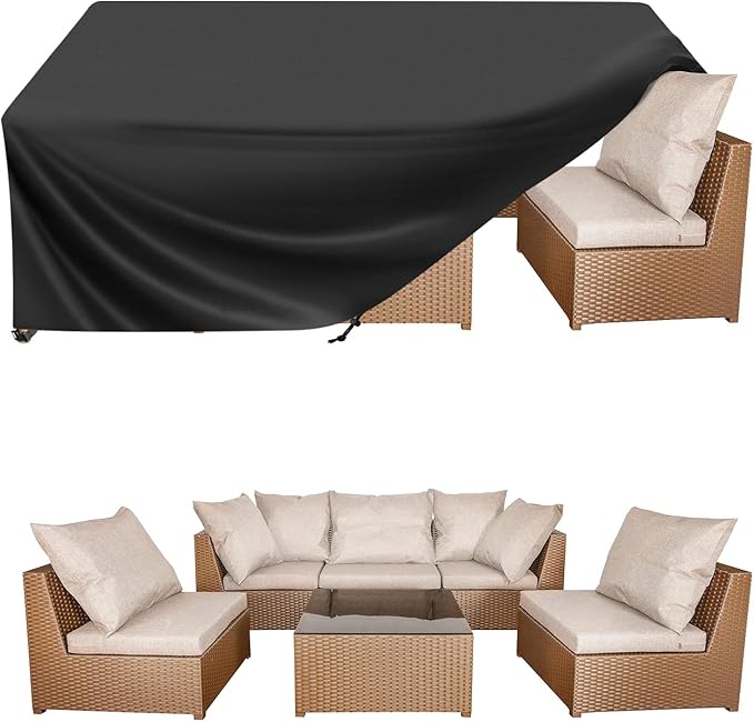 BALEINE Patio Furniture Covers, 108×82 Outdoor Furniture Cover Waterproof, Heavy Duty Oxford Patio Table Cover for Outdoor Table, Chair, Sofa, Desk (Black 108"L×82"W×28"H)