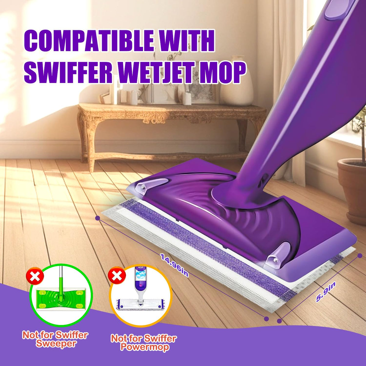 Mop Pad Refills Compatible with Swiffer WetJet Spray Mop (100 Count)