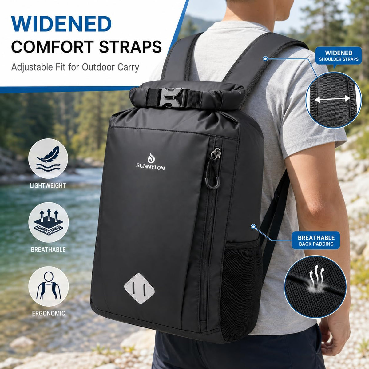 Sunnylon Dry Bag Backpack, 20L Dry Bag Waterproof with Waist Pouch and Phone Case,Roll top Dry bag for kayaking,Marine dry bag for Kayaking, Beach, Rafting, Boating, Hiking, Camping and Fishing