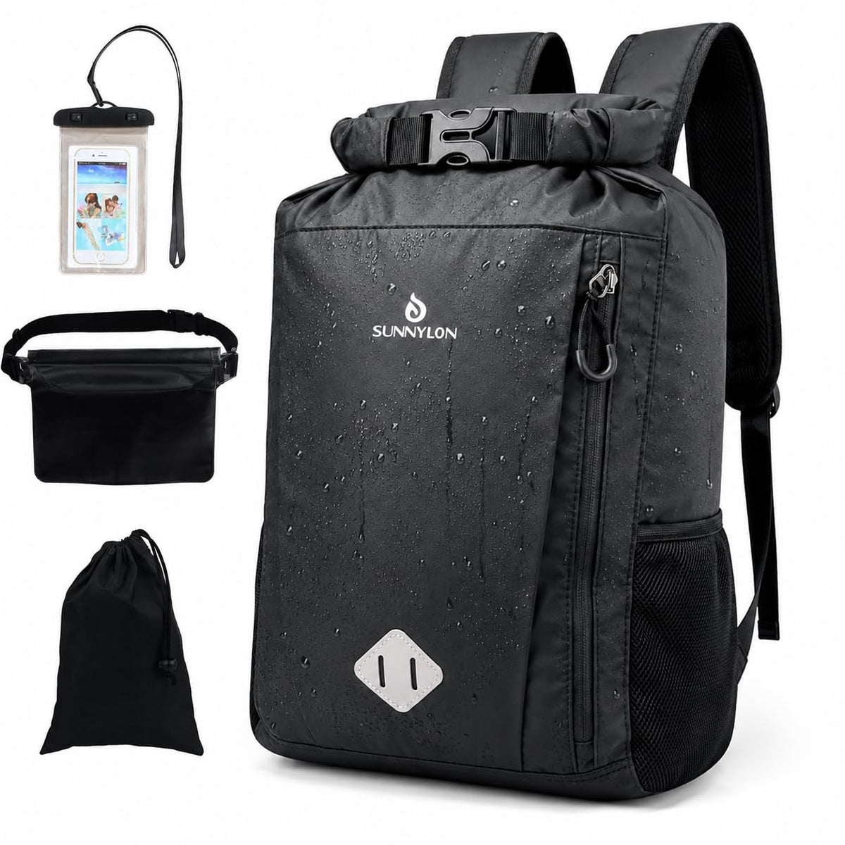Sunnylon Dry Bag Backpack, 20L Dry Bag Waterproof with Waist Pouch and Phone Case,Roll top Dry bag for kayaking,Marine dry bag for Kayaking, Beach, Rafting, Boating, Hiking, Camping and Fishing