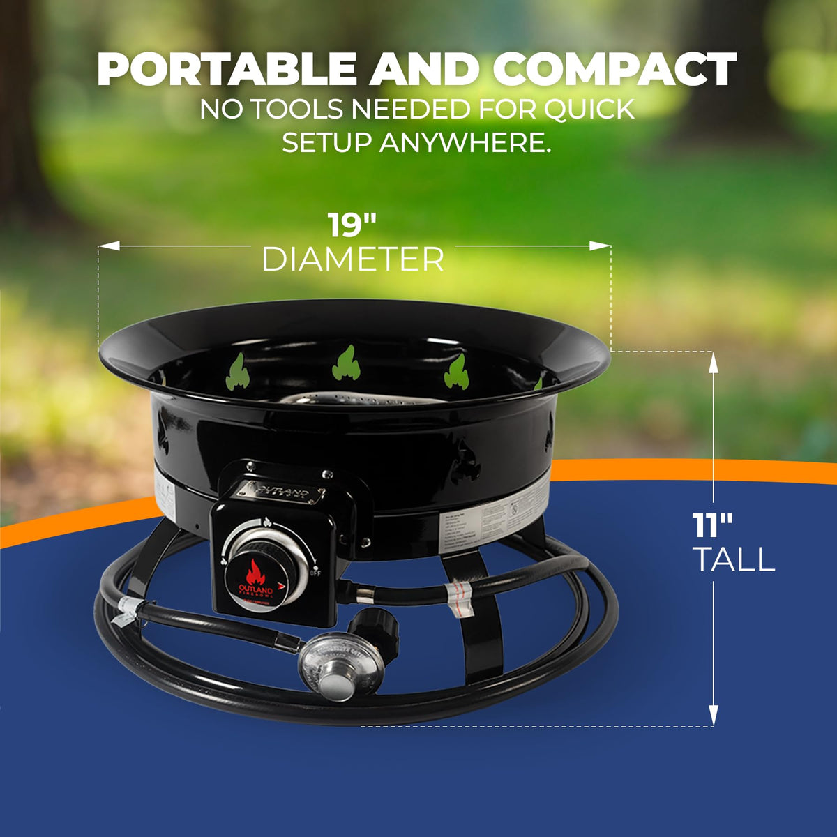 Outland Living Portable Propane Fire Pit, 19-inch, 58,000 BTU with Fire Pit Cover & Carry Kit, Smokeless Gas Firebowl | Perfect for Camping, Patio, Backyard, Tailgating, Deck, RV| Black 893 Deluxe