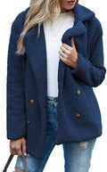 Women's Winter Warm Plush Cardigan Fuzzy Fleece Lapel Jacket with Buttons Pockets Long Sleeve Casual Outerwear