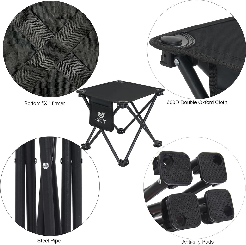 Opliy Camping Stool 2 Pack,13 Inch Portable Folding Stool for Outdoor Gardening and Beach Hiking Fishing,Foot Stool with Carry Bag (Black)