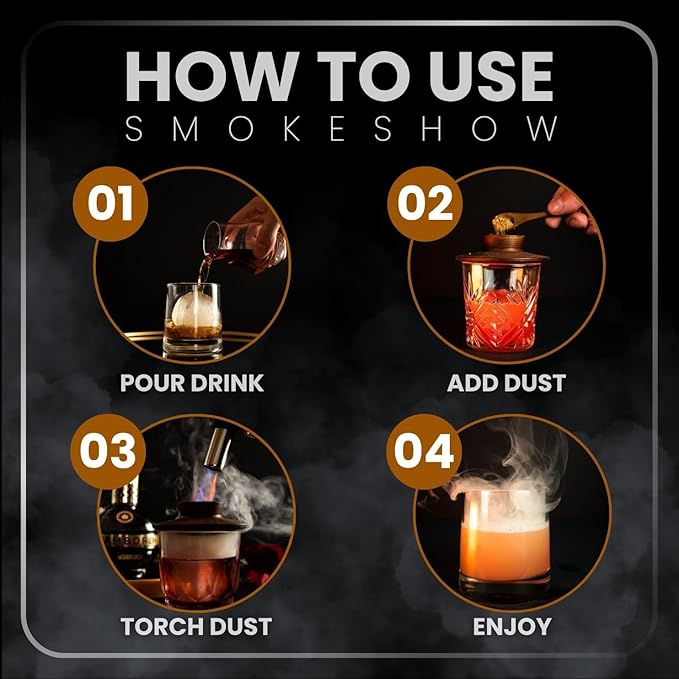 Smokeshow Cocktail Smoker Bundle with Kitchen Torch, Six Flavors of Wood Chips, Apple, Hickory, Maple, Mesquite, Cherry and Bourbon Soaked Oak. (No Butane Included)