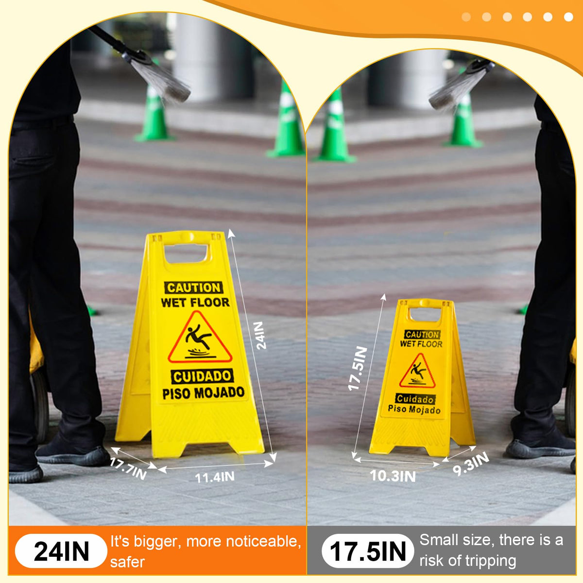 6 Pack 24 IN Caution Wet Floor Sign Bilingual Foldable Safety Sign (6 Count)
