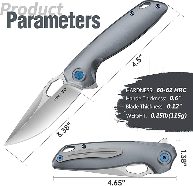 FINTISO Pocket Knife 3.38" Folding Knife Premium 14C28N Blade with 6061 Aluminum Alloy Handle, Camping Survival Hiking Knife, Best Gift for Men Women, Atlas Series