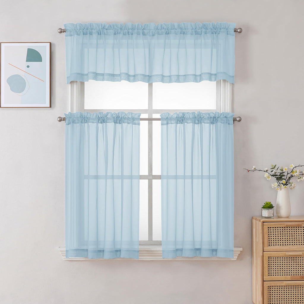 Sky Blue Sheer Curtains 30 inch Length 2 Panels (2 Count)