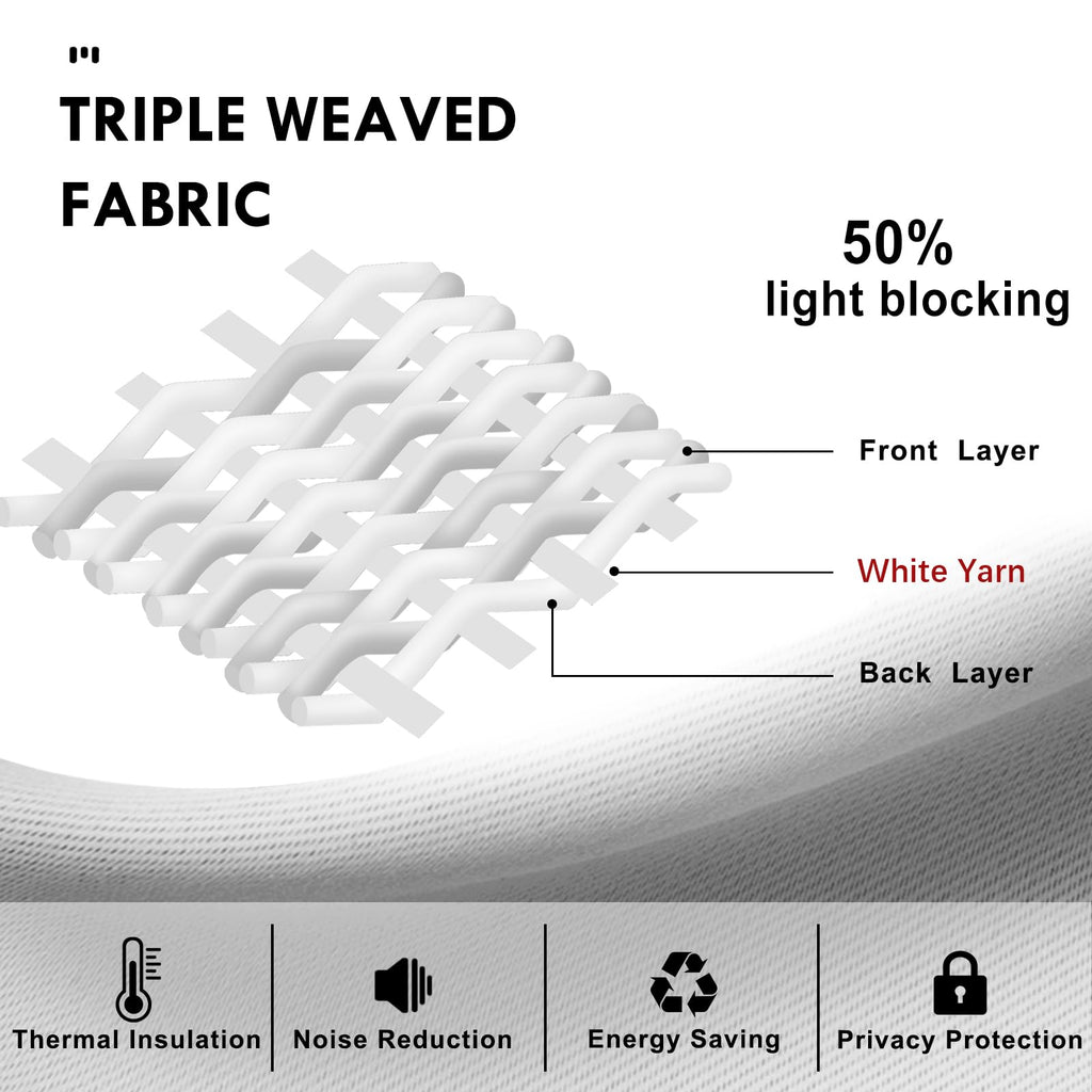 White Curtains 50% Light Blocking for Living Room 54 Inch 2 Panels (2 Count)