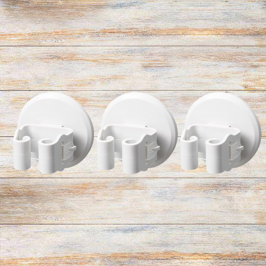 3pcs White Suction Cup Mop Broom Holder Clips Wall