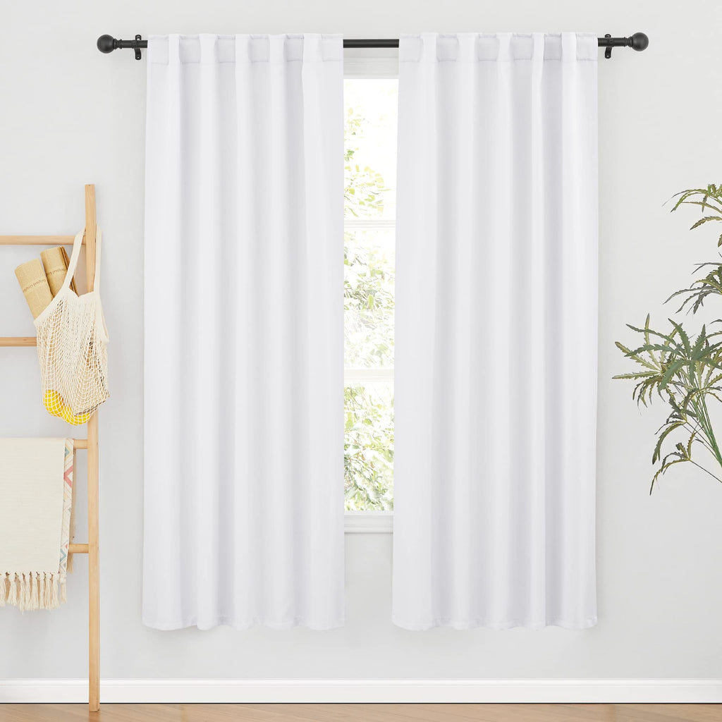 White Curtains for Living Room Bedroom Nursery Office Laundry (2 Count)