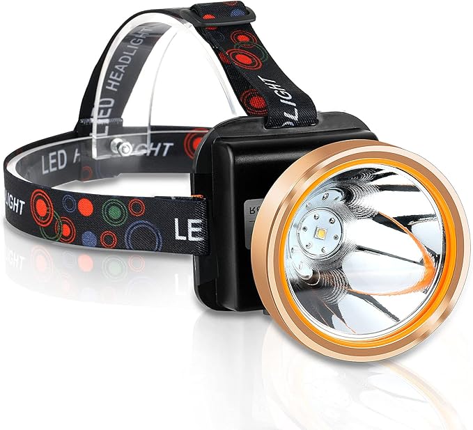 Coon Hunting Light, Super Bright LED Headlamp with 2 Light Modes, Waterproof & Rechargeable Hard Hat Headlight, Adjustable Gold Miner Torch for Hunting, Fishing, Hiking, Camping, Outdoor Adventure