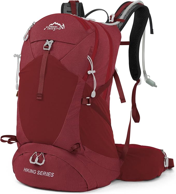 Hiking Backpack, Waterproof Hiking Daypack with 3L Water Bladder and Rain Cover, Lightweight Travel Camping Backpack for Men Women (Red)