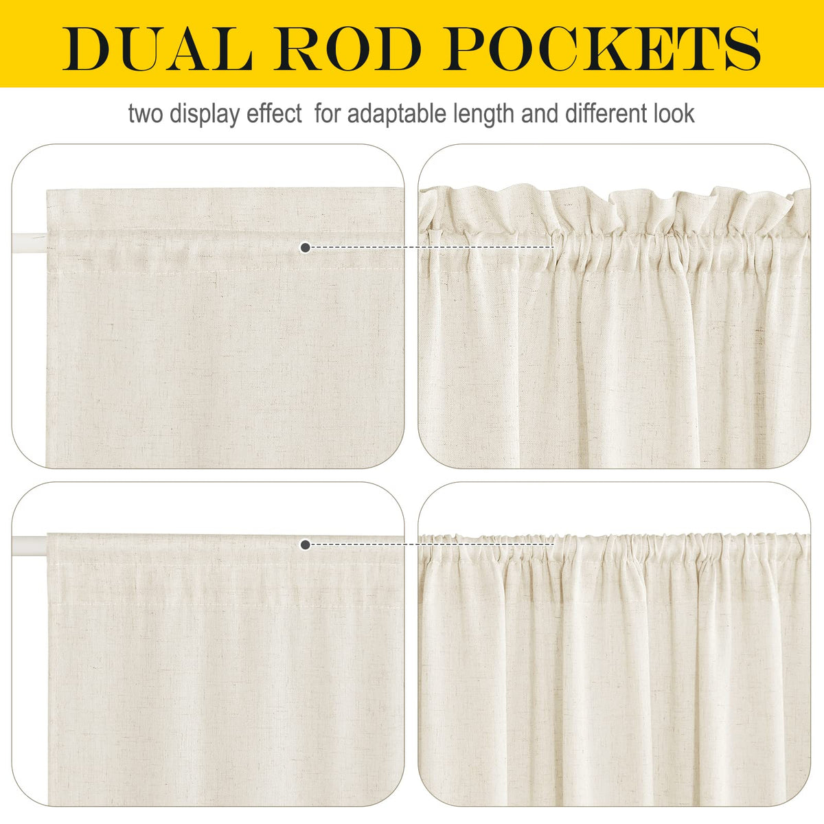 Natural Sidelight Curtains for Front Door 12 x 72 inches Long