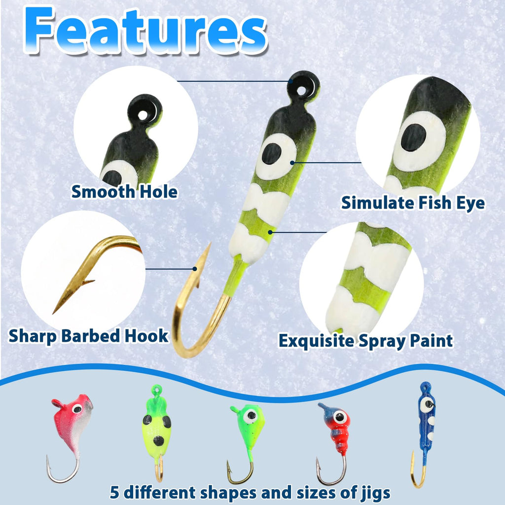 FishTrip Ice Fishing Jigs Kit, Glow Jig Lure Set for Winter Ice Fishing
