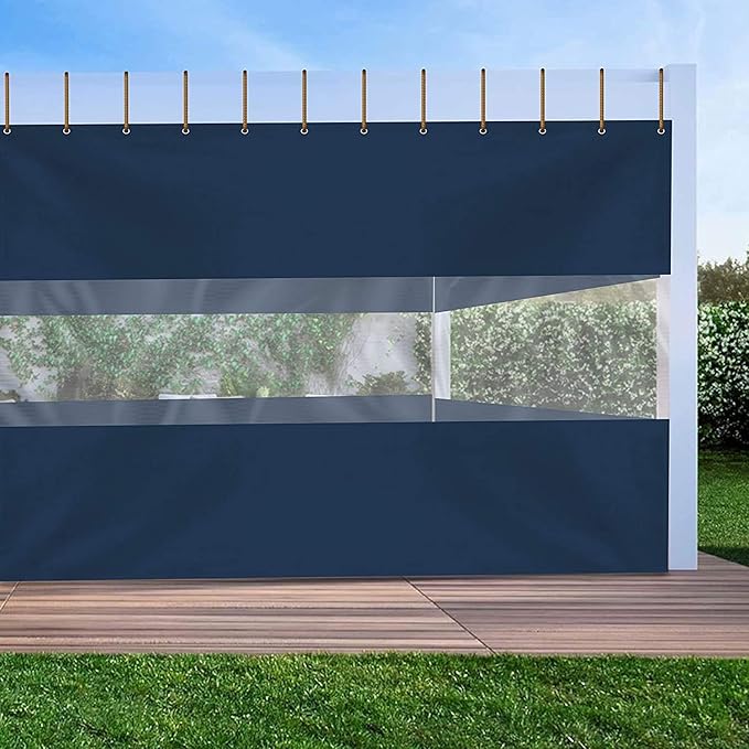 Covers & All Outdoor Clear Panel Curtain, 12 oz Vinyl Outdor Curtains for Patio, Waterproof & Weather Resistant Tarp with Brass Grommets for Pergola, Porch, Gazebos, Balcony (15' H X 7' W feet, Blue)