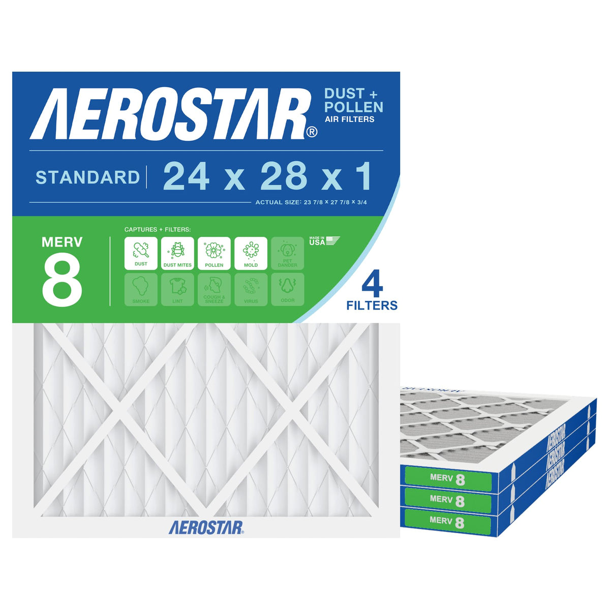 Air Filter 24x28x1 MERV 8 AC Filter (4 Count)