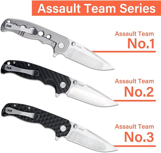 Men's Folding Pocket Knife – 3.4" Sandvik 14C28N Blade CNC Titanium Handle Ceramic Bearings, Liner Lock Deep Pocket Clip – EDC Knife for Outdoor Hiking, Survival Use