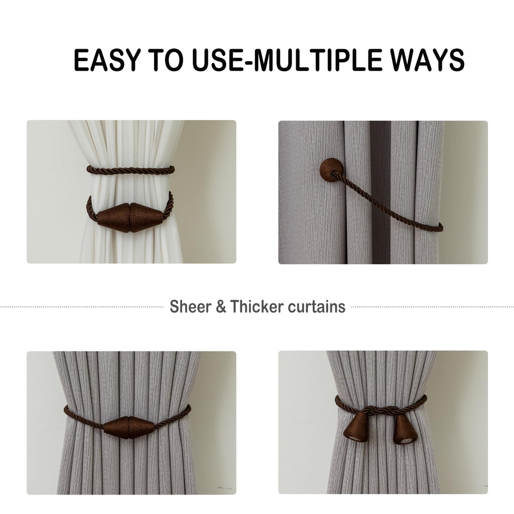 Magnetic Curtain Tiebacks 4 Pack Outdoor Rope Curtain Tie Backs Decorative Window Treatment Holdbacks for Home Decorative Curtain (4 Count)