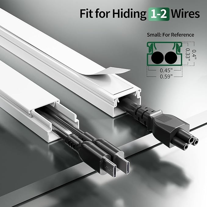 Cord Hider, 425in Cord Covers for 1-2 Wires on Wall, Paintable Cable Hider Wire Covers for Cords on Walls, Easy Set-up Cable Cover Cable Concealer to Hide Cables on Wall, W0.59 H0.4in, White