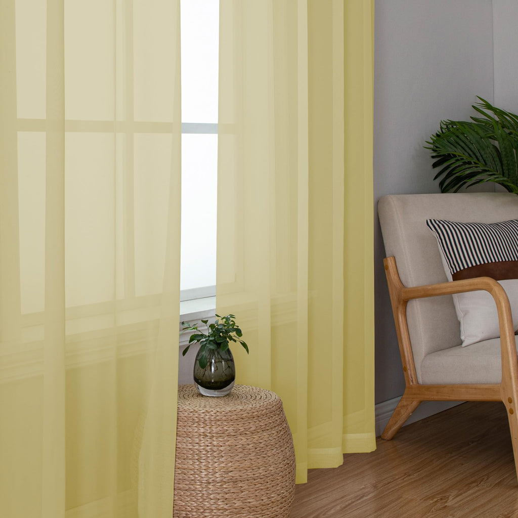 Mustard Yellow Sheer Curtains 54 Inches Long (2 Count)