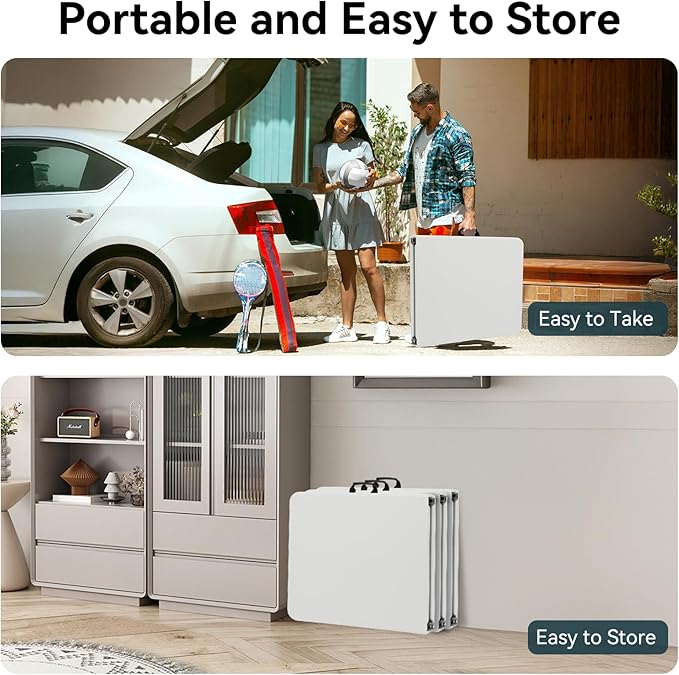 20 Pack of 6 Foot Foldable Table with Built in Handle & Steel Legs ,Heavy Duty Portable ,Perfect for Party, Dining, Wedding, Events, Picnic Indoor, Outdoor, Camping, Utility, Folding(white-20pac)