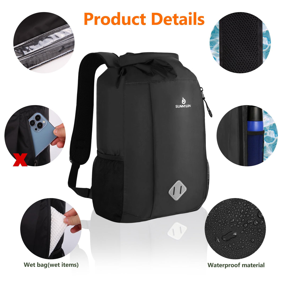 Sunnylon Dry Bag Backpack, 20L Dry Bag Waterproof with Waist Pouch and Phone Case,Roll top Dry bag for kayaking,Marine dry bag for Kayaking, Beach, Rafting, Boating, Hiking, Camping and Fishing