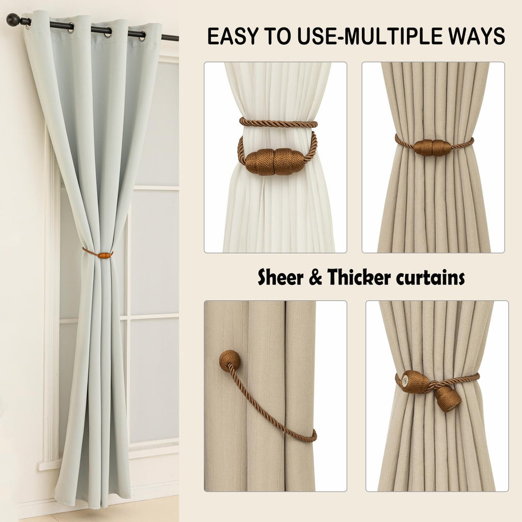 Magnetic Curtain Tiebacks Rope Curtain Tie Backs for Curtains 2 Pack Curtain Holders for Drapes Decorative Window Curtain Holdbacks (2 Count)