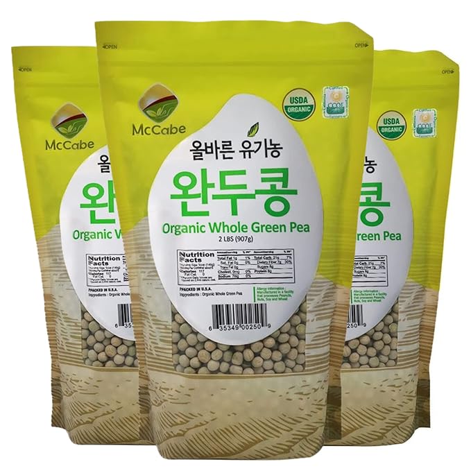 McCabe Organic Whole Green Pea - Green Peas | Rich with Fiber & Minerals | USDA and CCOF Certified | Packed in USA | 2Lbs Pack of 3