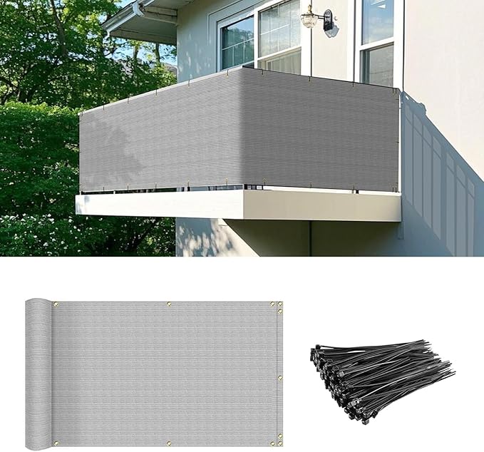 2.5' x 262' Balcony Privacy Screen Fence Cover with Zip Ties Grommets for Apartment Patio Porch Deck Backyard Outdoor (Gray)