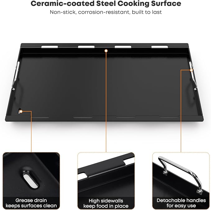 Stanbroil 6789 Full Size Griddle Insert for Weber Genesis 4-Burner 400 Series Gas Grill, Nonstick Coating Flat Top Griddle for Weber Genesis I&II 410 415 425s 435 440, Black
