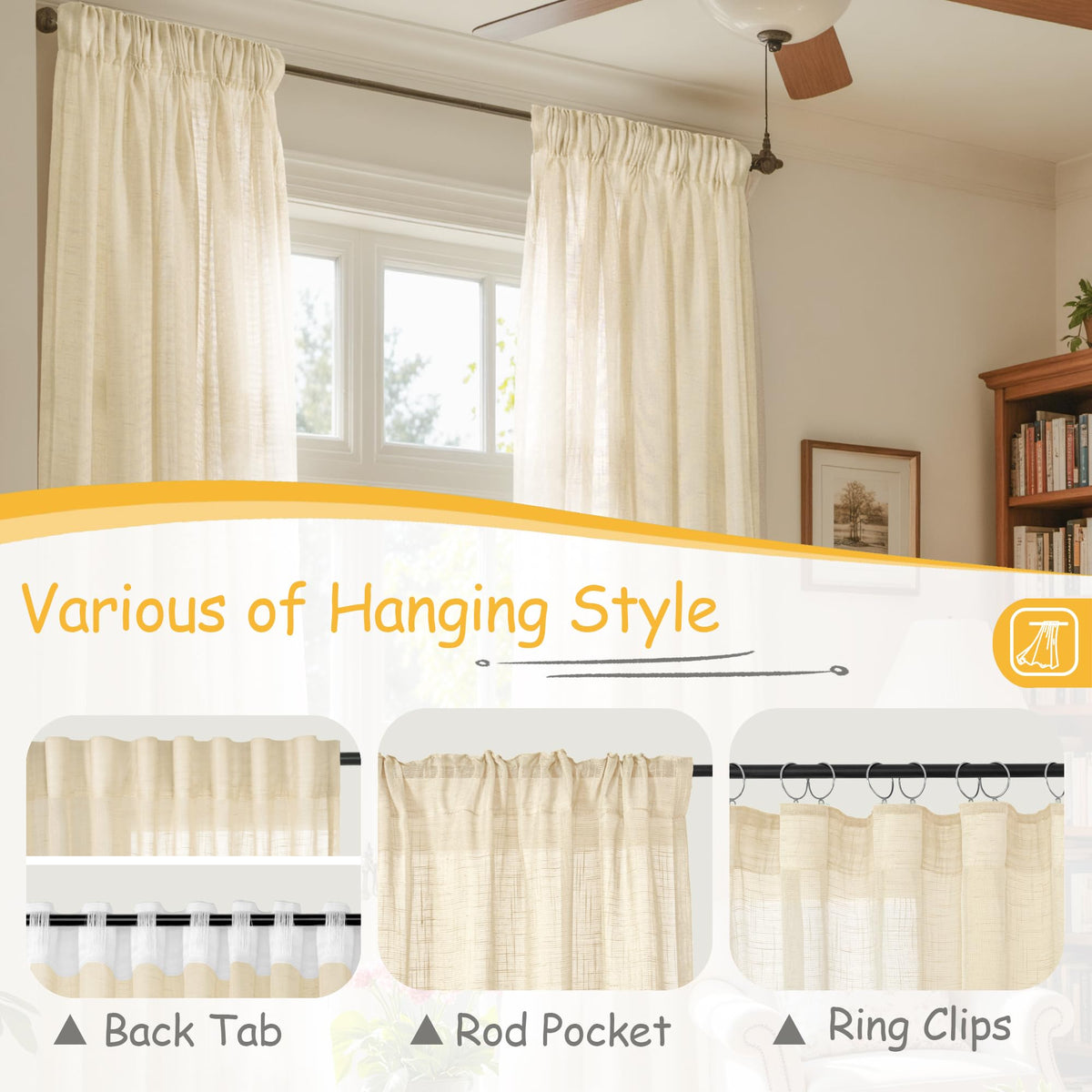 Linen Cafe Curtains 36 Inch Length (2 Count)