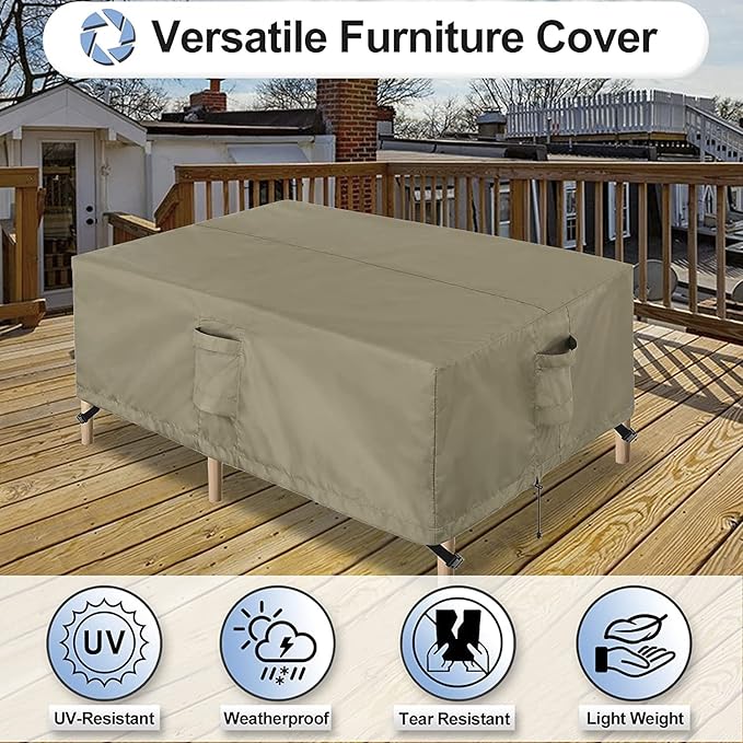 OutdoorLines Outdoor Waterproof Patio Table Furniture Set Covers - Square Weatherproof Patio Furniture Covering for Deck, Lawn and Backyard 126 L x 126 W x 32 H in, Camel