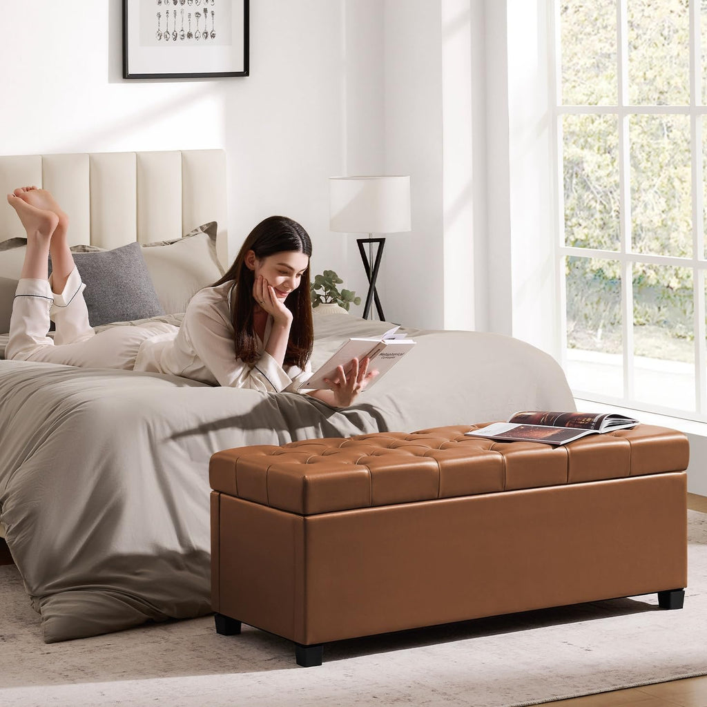 Leather Storage Ottoman Bench for Bedroom