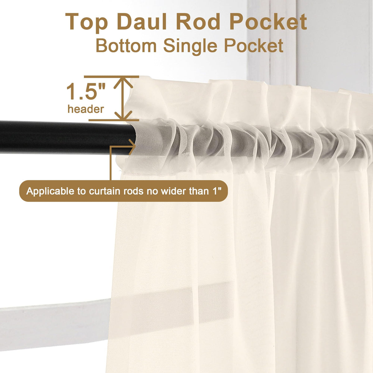 Cream Sheer Curtains 45 Inch Long 2 Panels (2 Count)