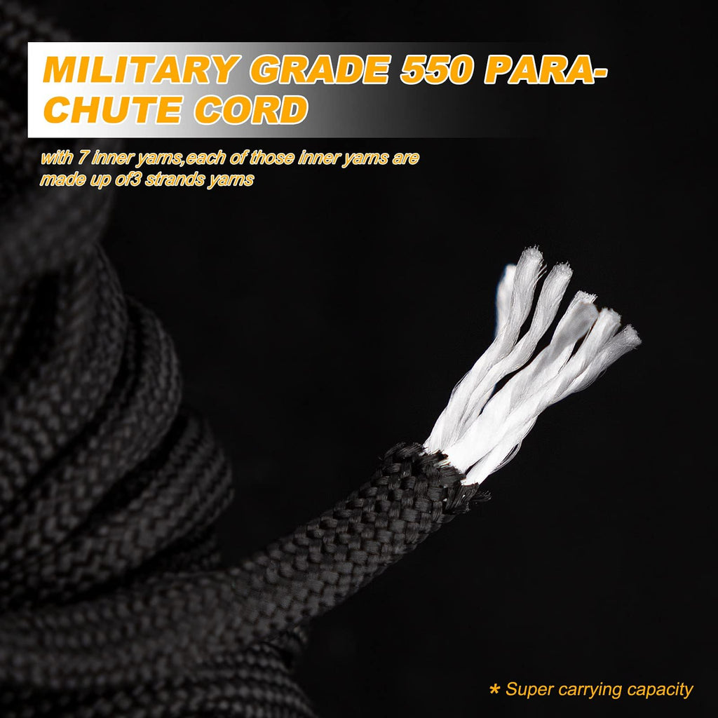 Oadnfa Survival Bracelet,Tactical Paracord Bracelet with Forged Stainless Steel U-Type Shackle Connection Three Holes Adjustable,Bearable 550 lb Disassembled Parachute Rope for Emergency(Black)