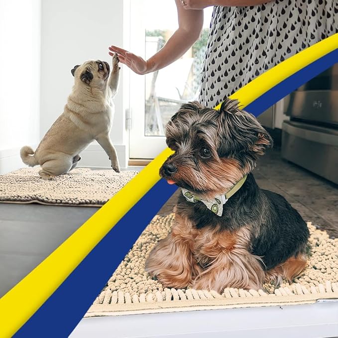 Muddy Mat® AS-SEEN-ON-TV Highly Absorbent Microfiber Door Mat and Pet Rug, Non Slip Thick Washable Area and Bath Mat Soft Chenille for Kitchen Bathroom Bedroom Indoor and Outdoor - Beige 3ft x 8ft
