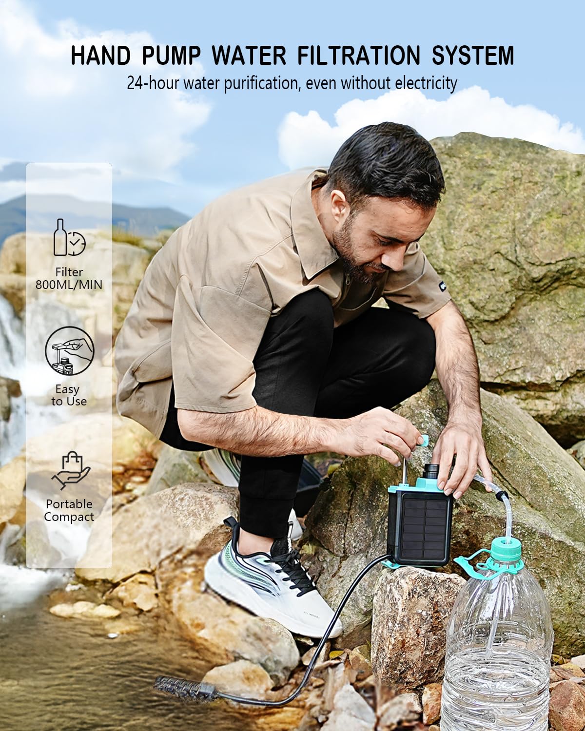 BKLES 3-in-1 Water Filter | Portable Camping Filtration System