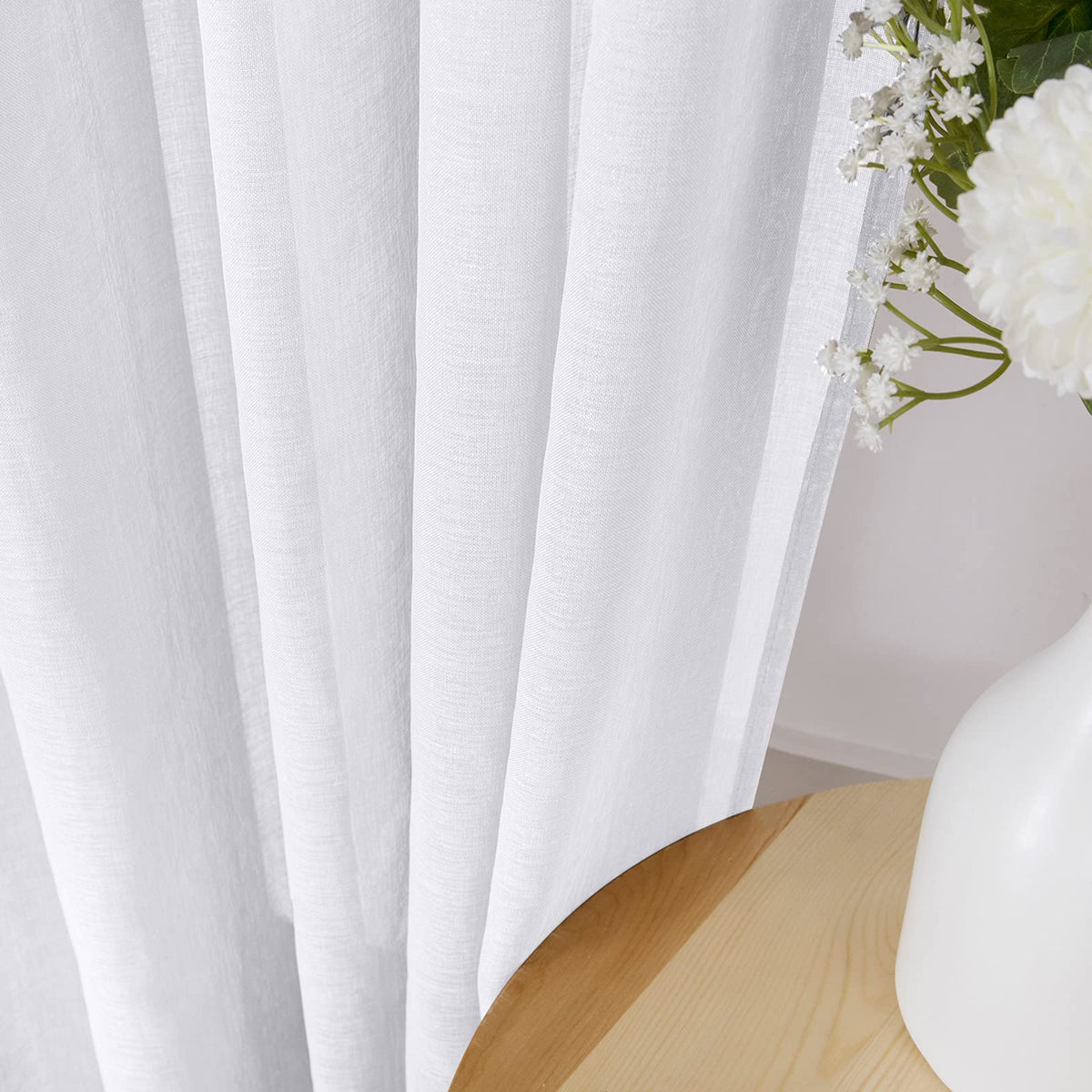 Short Sheer Curtain Living Room Linen Textured Curtains Sheer Light Filtering Voile Rod Pocket Curtain for Bedroom (2 Count)