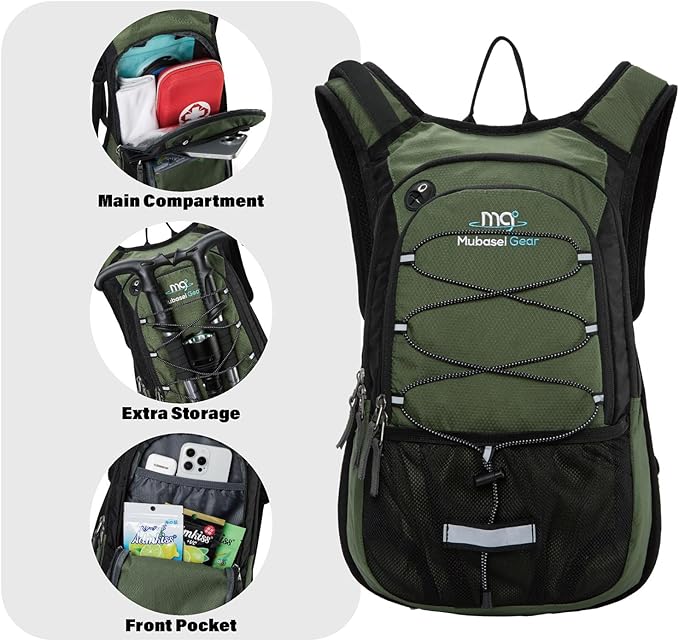 15L Insulated Hydration Backpack Pack with 2L Water Bladder Lightweight Hiking Backpack Bag for Women Men Daypack for Hiking Running Festival Camping Biking