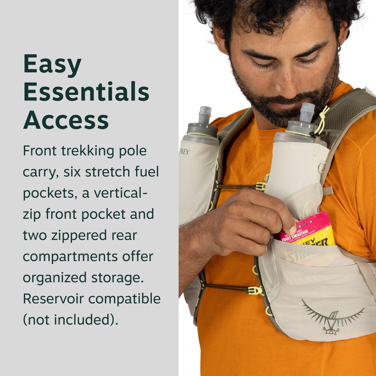 Osprey Duro 6L Men's Running Hydration Vest with Hydraulics Soft Flasks - Adjustable Water Pack with Pockets, Sandy Grey, Small