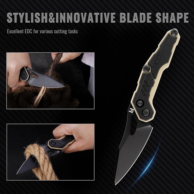 Hightron Spectron Folding Pocket Knife, 3.05" M390 Steel Blade and Nylon Fiber Handle, Sharp EDC Knives with Pocket Clip for Camping Survival Hiking Unisex Black&Khaki