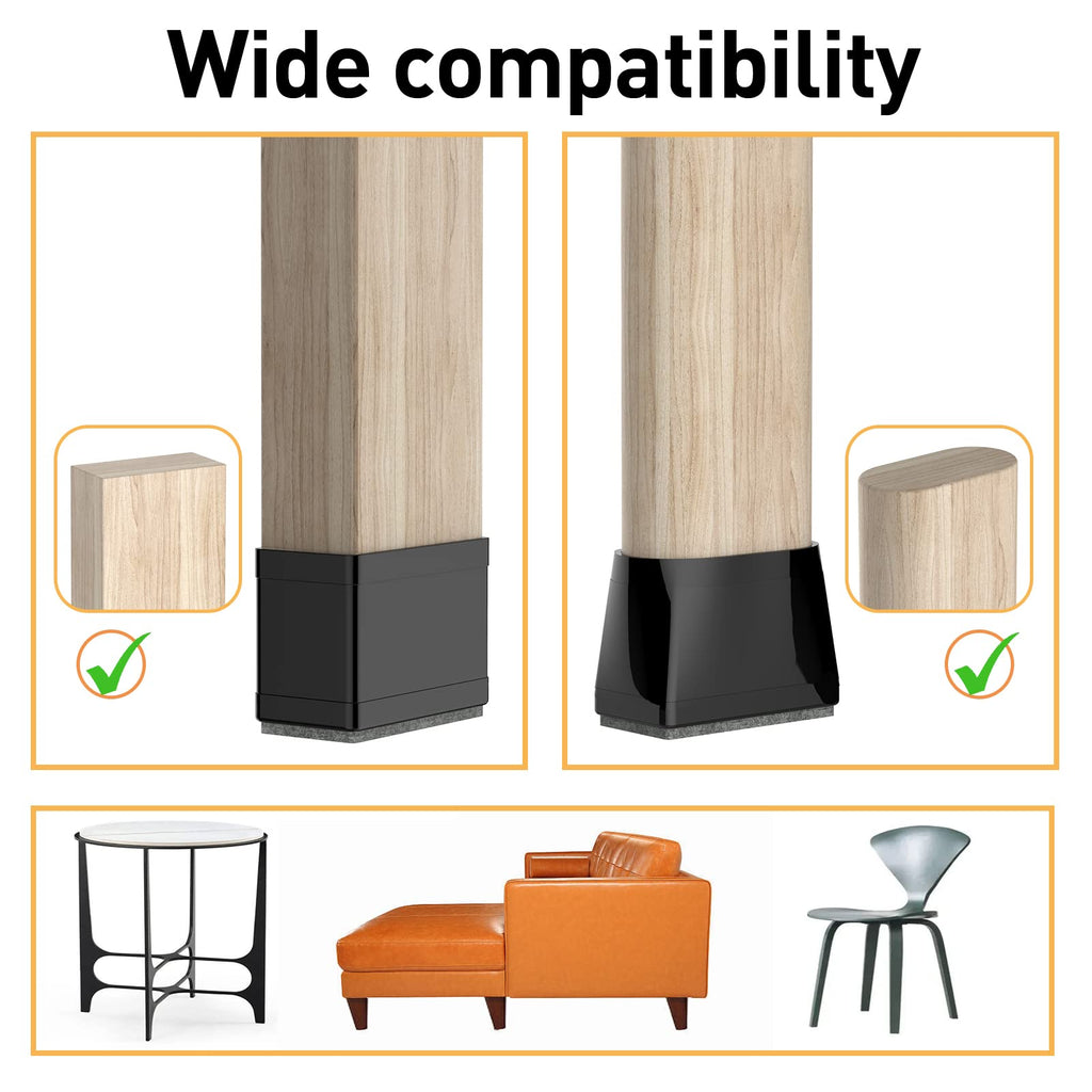 1" x 1 3 4" Rectangle Chair Leg Protectors for Hardwood Floors Silicone Covers to Protect Wood Tile Floors Felt Pads Furniture Leg Caps Reduce Noise (16 Count)