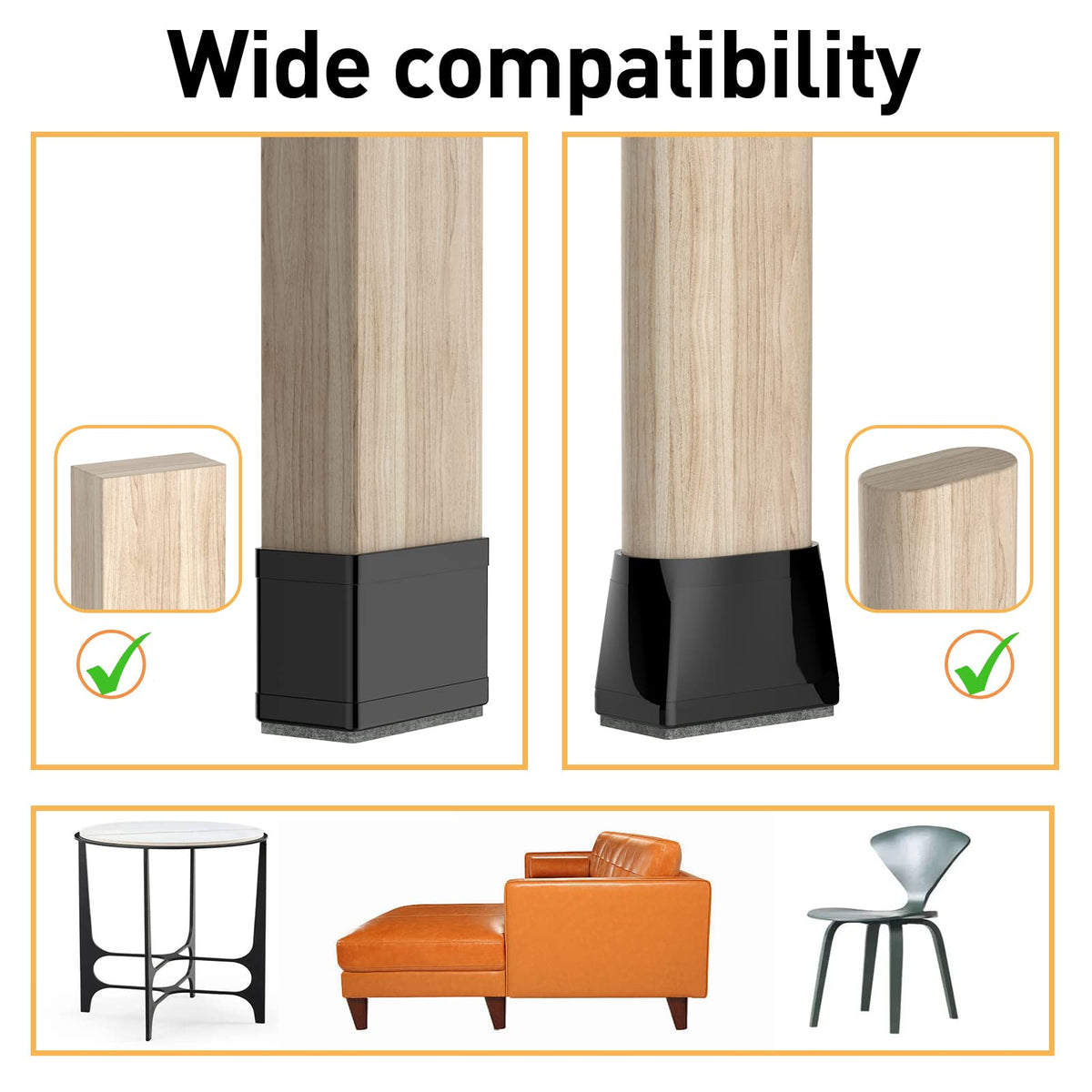 1" x 1 3 4" Rectangle Chair Leg Protectors for Hardwood Floors Silicone Covers to Protect Wood Tile Floors Felt Pads Furniture Leg Caps Reduce Noise (16 Count)