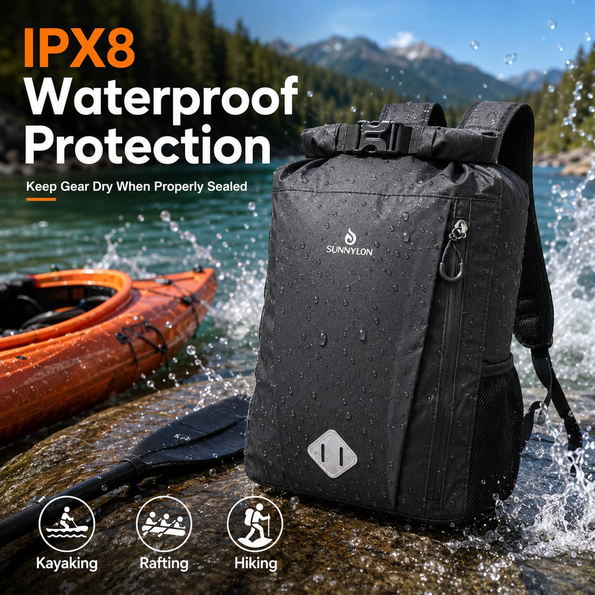 Sunnylon Dry Bag Backpack, 20L Dry Bag Waterproof with Waist Pouch and Phone Case,Roll top Dry bag for kayaking,Marine dry bag for Kayaking, Beach, Rafting, Boating, Hiking, Camping and Fishing