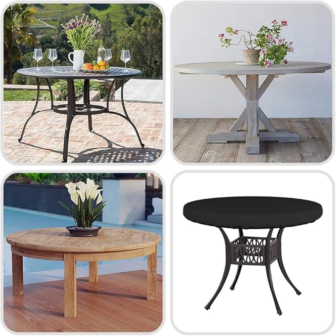 Covers & All Round Table Top Cover, 12 Oz Waterproof UV & Weather Resistant Patio Table Cover, Outdoor Table Cover for Patio Outdoor Furniture & Coffee Table (48" Dia x 4" H Inches, Black)