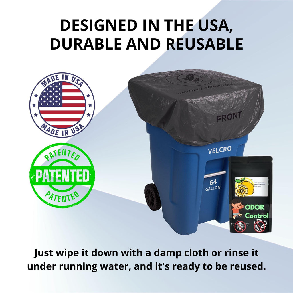Trash Can Smell Eliminator Cover Odor Eliminating Bag with Optional Straps Lemon Scented Durable Chemical Free 64 Gallon 2 Pack (2 Count)