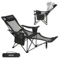 Overmont Reclining Camping Chair with Footrest - 4-Position Adjustable Backrest Lightweight Folding Lounge Chair for Adults with Pillow Carry Bag - Support 300LBS Portable for Outdoor Beach Lawn Patio