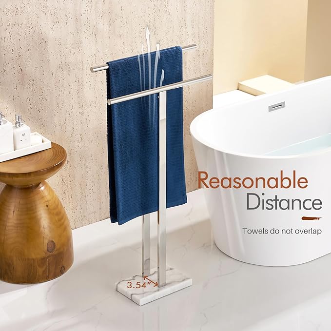 KOKOSIRI Floor Stand Towel Rack for Bathroom 2-Tier Free Standing Towel Holder with Heavy Marble Base Thicken Steady Design Polished Chrome Stainless Steel THS0005-CH