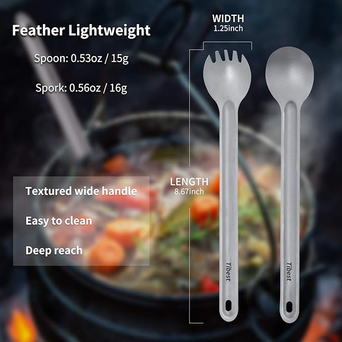 Titanium Spork Long Handle, Ultra Lightweight Camping Utensil for Backpacking Camping, Hiking, Outdoors