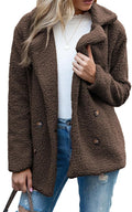 Women's Winter Warm Plush Cardigan Fuzzy Fleece Lapel Jacket with Buttons Pockets Long Sleeve Casual Outerwear